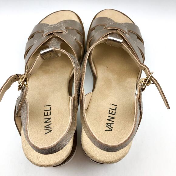Vaneli Womens Carly Cork Casual Sandals US 8 Narrow Shell Metallic Leather NIB - Picture 10 of 12